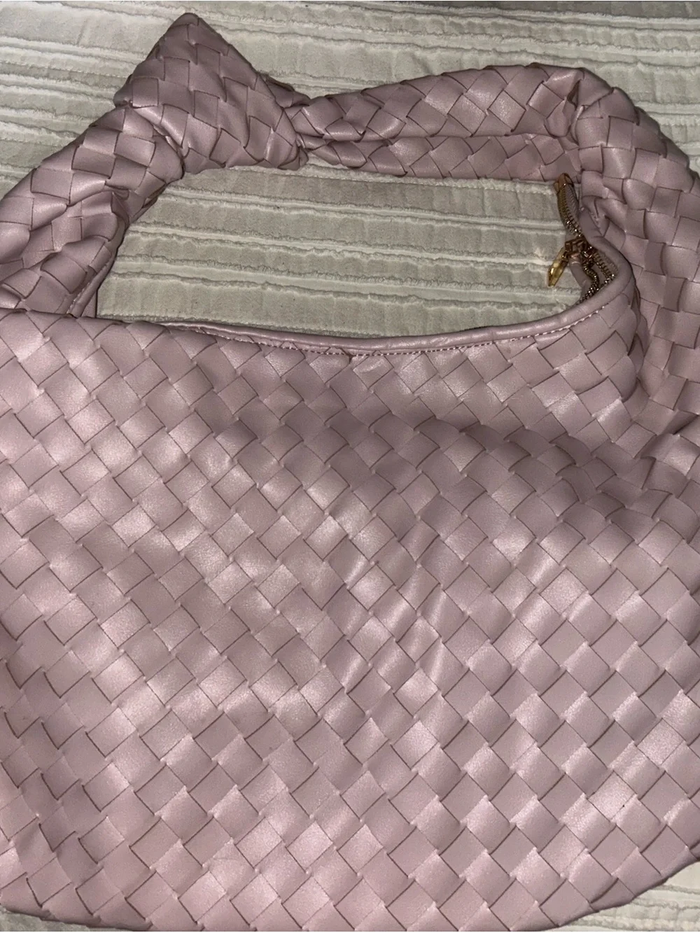Anthropologie Woven Hobo Bag in Dusty Pink with Gold Accents